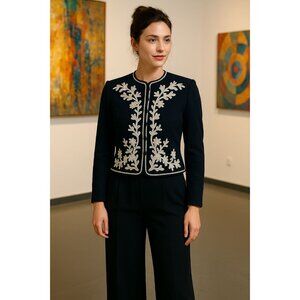 Vintage Saks Fifth Avenue Brocade Black and White Short Jacket Size 8 Old Money‎